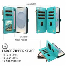 1pc Compatible With Apple 17 Pro Max Phone Case With Zipper Wallet Design, Faux Leather A57 Portable Crossbody Coin Holder Protective Shell, Note 15 PRO Phone Protective Case (Global Version Model, Not Local Model) - Blue - View 3