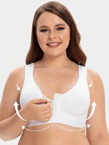 MELENECA Women's Front Closure Wirefree Post Surgery Plus Size Back Support Posture Bra - White - View 5