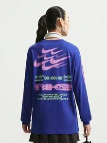 Nike Kaos Rajut Lengan Panjang Tanpa Kerah Wanita AS W NSW NK CLSC LS BF TEE SPD TIM6403-417 - Navy Blue - View 2