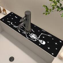1pc Halloween Skull Pattern, Non-Slip Rubber Faucet Splash Guard, Bathroom Faucet Splash Guard, Mudguard, Moisture-Proof Non-Slip Faucet Pad, Kitchen Countertop Accessory. Protect Your Kitchen Countertop. - Multicolor - View 3