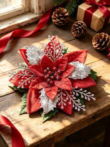 1pc Red Christmas Wreath Decoration - Christmas Tree Display Decor, Holiday & Party Decoration With Hanging Ring (Red) Home Decor Christmas Decor Room Decor - Multicolor - View 9