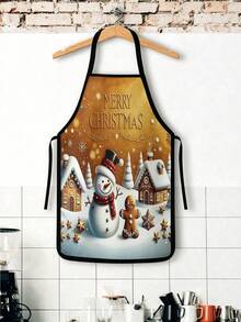 2件組聖誕廚房圍裙，薑餅人雪人冬季村莊印花可調節式圍兜圍裙，Merry Christmas Baking Crew 防水圍裙，適用烹飪烘焙、節日居家廚房裝飾 - 彩色 - 查看 4