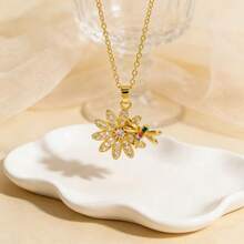 18K PVD Gold Plated Brass Micro-Inlaid AAA Grade Transparent Zirconia Multi-Color Handmade Crystal Daisy Bee Pendant Adjustable Clavicle Necklace Hypoallergenic - Gold - View 6