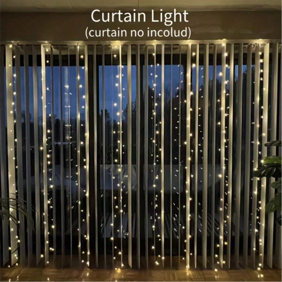 [Warm White Curtain Light] 1pc 300 LED Curtain Light - Warm White, 9.8ft X 9.8ft, USB Powered, 8 Modes, Satin Finish - Perfect For Weddings, Parties, Christmas & Halloween Decorations - USB Curtain Lights - View 1