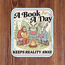 1pc 3 Inch "One Book A Day, Escape Reality" Humorous Mysterious Creature Book Club Design Bookworm Theme Digital Download Pattern, Suitable For Laptop, Kindle, Notebook, Planner, Journal, DIY Crafts, Creators And Readers - A - View 1