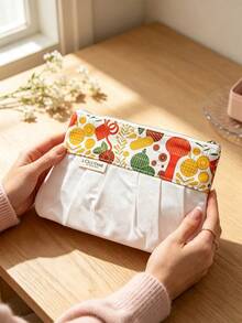 L'Occitane Vintage Floral Roll Flap Cosmetic Bag Logo Strap Zipper Travel Makeup Storage Pouch French Pastoral Style Gift For Ladies LOCCITANE-GIFT-66 - White + Yellow + Red + Green - View 5