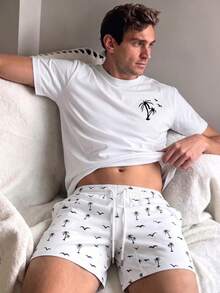 Men's Summer Crew Neck Casual T-Shirt And Casual Shorts Loungewear Set - White - View 1
