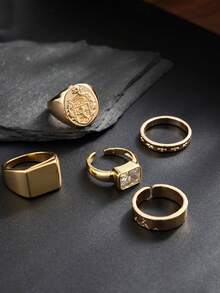 5pcs Personalized Minimalist Wide Band Rings, Men's Street Hip-Hop Geometric Metal Accessories, Suitable For Daily Wear, Party, Music Festival, Holiday Gift For Family And Friends - 5pcs - View 4