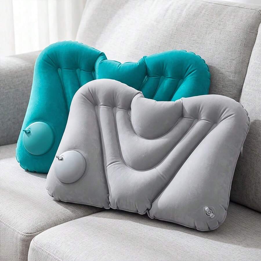 1pc Automatic Press-To-Inflate Lumbar Support Pillow, Flocked Inflatable Waist Cushion, Portable Foldable Office Chair Back Support Pad, Car Home Travel Camping Back Relief Inflatable Cushion Gift