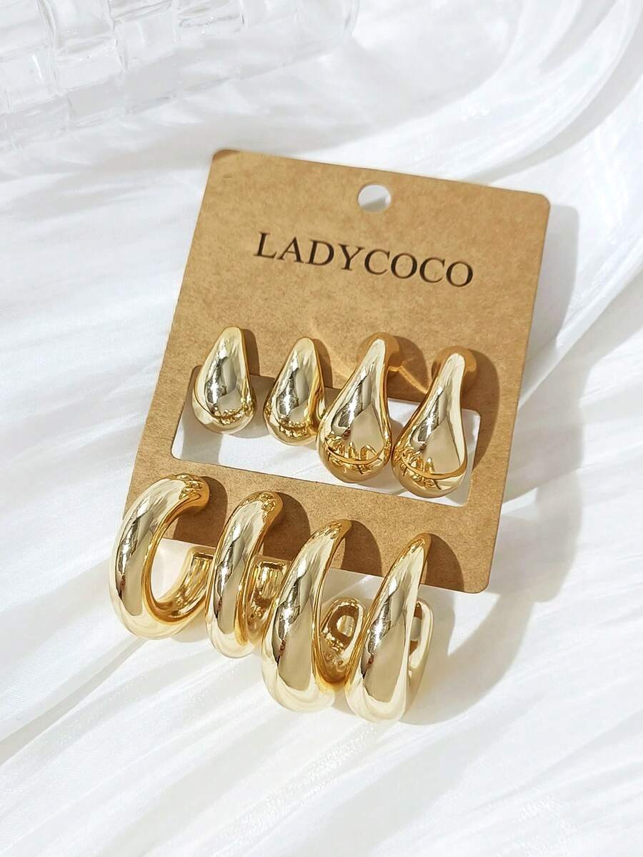 LADYCOCO 3對優雅復古金色幾何耳環套組，適合女性