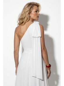Long Party Dress With Lace, Lined Cups, Comfortable, Elegant, Simple - White - View 6