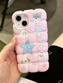 1件粉色星星動物手機殼附花卉掛繩，適用於 iPhone 17 Pro Max 16 14 Pro Max 13 Pro 13 14 15 Pro Max 12 11 15 Pro 17 Pro Max 16 Pro，3D 立體智慧保護殼，適用於 iPhone 18 Pro Max 18 Pro 時尚手機殼 - 粉色 - 查看 4
