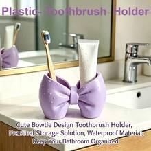 1pc Plastic Toothbrush Holder, Cute Bow Design, Pen Holder, Bathroom Bedroom Use Plastic Freestanding Bow Decor, Cute Toothbrush And Pen Storage Display Rack (No Installation Required) - Multicolor - View 6