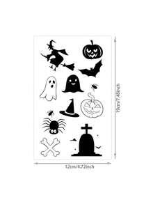 1pc Cute Gothic Style Halloween Hand-Drawn Witch Ghost Bat Combo Vertical Temporary Tattoo Sticker, Skin-Friendly Realistic Tattoo, Suitable For Party, Music Festival And Graduation Gift, Lasts 3-5 Days - Black - View 6
