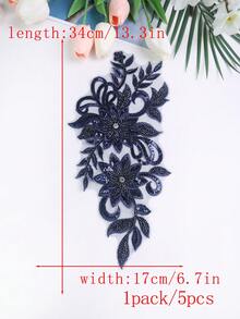 Colorful 3d Embroidered Applique With Beads For Wedding Dress, Evening Gown, Diy Costume Decoration, Embroidery Patch Size: Length: 31cm, Width: 16cm - Navy - View 7