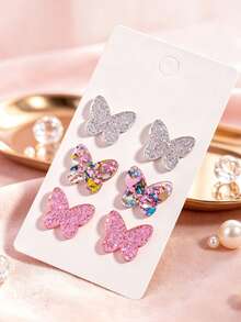 Satu set anting-anting segar dan manis yang terinspirasi oleh kupu-kupu, dengan anting-anting berbentuk kupu-kupu yang berkilauan. - gaya 1 - View 2
