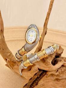 SOKI Women's Fashion Personalized Snake Bracelet Watch Quartz Watch Electronic Drive And Pointer Display Suitable For Daily Wear Back To School Season Time Checking Birthday Gift Also Ideal Choice For Friends - Silver and Gold - View 5
