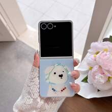 Casing Ponsel Ilustrasi Kucing & Anjing Lucu dengan Tepi Perak Berlapis Elektrolit, Kompatibel dengan Galaxy Z Flip3/Flip4/Flip5/Flip6/8, Layar Lipat, Perlindungan Anti Jatuh Menyeluruh - Biru - View 3