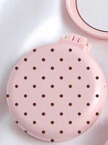 New Pink Multicolor Polka Dot Round Folding Comb With Mirror, Portable Compact 2-In-1 Makeup Mirror Comb, Women's Mini Foldable Air Cushion Massage Brush, Suitable For Wedding, Office, Business Trip, Performance, Back To School, Travel Essential - Multicolor - View 10