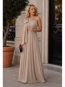 Long Party Dress With Lace, Lined Cups, Comfortable, Elegant, Simple - Beis - Ver 5