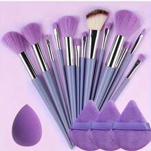 17pcs Makeup Brush Set, Includes 13 Purple Makeup Brushes + 4 Triangle Powder Puffs, Suitable For Face Concealer, Blush, Foundation, Eyeshadow And Lip Makeup Tools & Gift For Holidays - Multiple Styles - View 3
