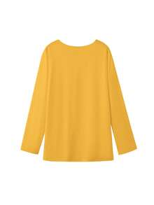 Women's V-Neck Long Sleeve T-Shirt, Loose Casual Fit, Minimalist Star & Letter Print Base Layer Top For Autumn - Yellow - View 9