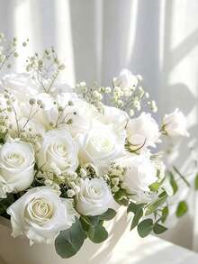 1/10/20/30pcs White Artificial Roses, Silk Velvet Texture Fake Flower Bouquet, Long Stem Artificial Roses Bulk Pack, Suitable For Valentine's Day Gift DIY Wedding Centerpiece, Table Decor, Bridal Shower, Party, Home Decor, Living Room Decor - White - View 7