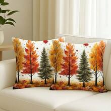 1PC Rural Bohemian Style Autumn Leaf Pillowcase, Suitable For Sofa Beds, Maple And Pine Tree Decorative Covers, With Zipper Closure, Double-Sided Printing, Machine Washable (Excluding Inner Core) - Multicolor - View 10