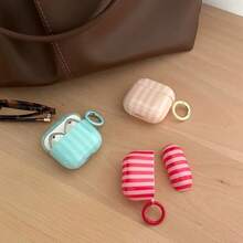 Simple Six-Color Striped Earphone Case With Hanging Loop, Compatible With Apple Pro 3, Pro 2, Pro, 4, 3, And 2. Stylish Women's Earphone Case/Simple Earphone Case/Apple Earphone Case/Apple Earphone Cover. - Multicolor - View 3