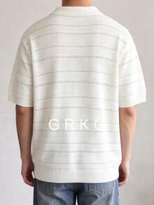 GRKC Men's Commuter Style Knitted Polo Shirt, Polo Collar Short Sleeve Knitted Loose Fit Short Sleeve Knitted Polo, Spring/Summer Outfit - White - View 5