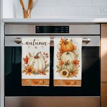 2PCS Kitchen Towel, Autumn Fallen Leaves And Pumpkin Pattern Printed, 40*60cm Rectangular Microfiber Kitchen Towel, Dish Cloth, Tablecloth, Hand Towel, Kitchen Decor, Home Decor, Housewarming Gift For Neighbors, Kitchen Napkin And Dish Cloth, Home Decor, Gift - Burnt Orange - View 6