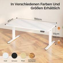 Devoko Height-Adjustable Electric Desk, Sit-Stand Desk With LED Control Panel, 2 Memory Heights, 73-118 Cm Height Adjustment, T-Steel Frame, 70 Kg Load Capacity, 100-180 Cm, Black/White/Beige/Rustic Wood - White - View 13