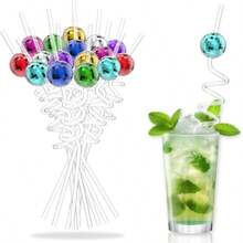 16pcs Reusable Disco Ball Straws, 70s Disco Party Decoration Mirror Ball Spiral Pattern Straws, Assorted Spiral Pattern Straws, Suitable For Bachelorette Party, Holiday, Wedding, Birthday Party Decoration, Party Supplies - Multicolor - View 10