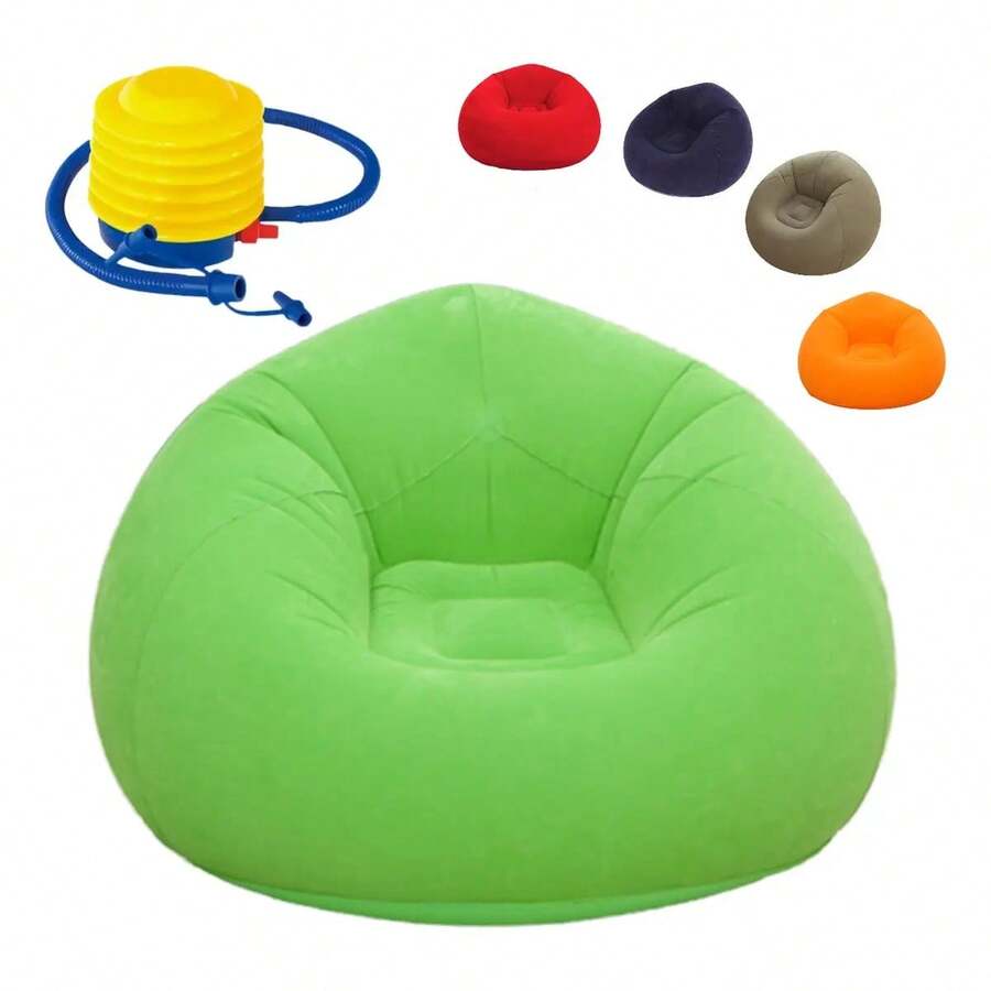 Sofá Inflable Aterciopelado Redondo con Bomba para Interiores y Exteriores - verde claro - Ver 1