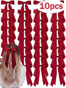 20/10 piezas de pinzas para el cabello con lazo rojo, para mujeres y niñas, accesorios para el cabello con lazo de cinta de satén grande y cola larga, decoración linda para fiestas y regreso a la escuela para cabello rizado - Multicolor - Ver 5
