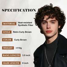 Men'S Fashion Curly Wave Short Wig, Heat Resistant Synthetic Fiber, Business Casual Role Play, Multi-Functional With Rose Net Cap, 150% Density Sports Style Hairpiece - Multicolor - View 3