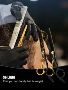 HIENA 2pcs Professional Hair Cutting Scissors Set, Stainless Steel Straight Hair Shears & Thinning Texture Scissors, Black Gold Hairdressing Tools, Suitable For Men & Women Home & Salon Use - Black Gold - View 9
