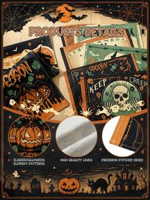 7件組萬聖節餐墊附桌巾 180x30cm，恐怖森林哥德式蝙蝠圖案，可水洗長方形骷髏餐墊，萬聖節廚房餐桌家居裝飾（驚悚風格） - 多色 - 查看 5