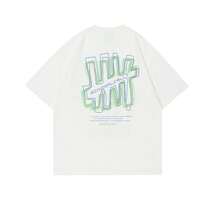 Unisex Off-White Loose-Fit Round Neck T Shirt,With Small Damaged Pattern Print,There Are Several Lines On The Left Chest,Minimalist Urban Style. - 白色 - 查看 2