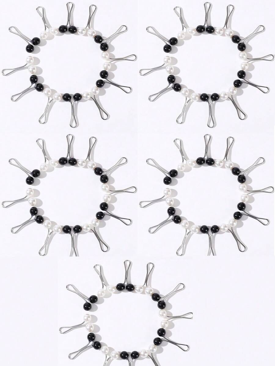 12pcs Or 60pcs /Set Muslim Hijab Fixing Clips Pearl Brooch Metal Clips Set - 60pcs Black & White - View 1