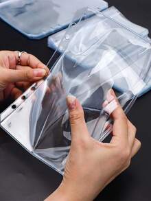 5pcs PVC Binder Pockets, 6-Hole Sealed Bags, A5/A6/A7/M5 Sizes Available. Ticket/Cash/Card/Photo Classification Storage. Office Storage Supplies - Multicolor - View 5