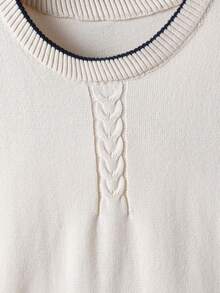 Boys' Round Neck Long Sleeve Knit Sweater, Simple Cable Knit Contrast Stripe College Style Casual Versatile Pullover, Suitable For Campus Daily Wear In Spring, Autumn And Winter - Apricot - View 5