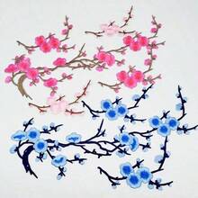 3件組粉藍梅花刺繡布貼，衣物裝飾配件，附背膠 - A - 查看 12