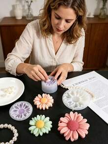 6pcs/Set Daisy Decorative Mold, DIY Scented , DIY Craft Plaster Decorative Mold, Handmade Soap, Diffuser Stone Silicone Mold - A - View 2