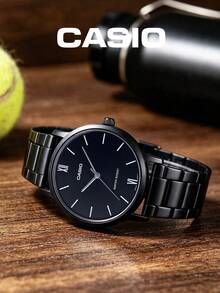Jam Tangan Analog Minimalis Pria Casio Hitam dengan Gelang Stainless Steel Berlapis Ion, Tahan Percikan Air 3ATM MTP-VT01B-1B - Hitam - View 2