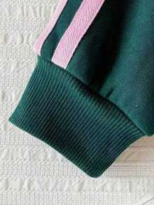 Young Girl Heart Pattern Print Color Block Crew Neck Long Sleeve Top And Pants - Dark Green - View 8