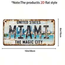2D Flat Decoration - Single Piece, 1pc, Vintage Miami Metal Decorative Sign And Ornament, Rustic Style Wall Decor, Suitable For Man Cave, Garage, Bar, Home, Metal Wall Art Decoration (Random Style) - A - View 3