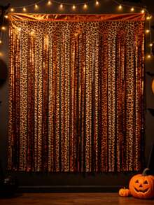1/3//5 Peças Cortina com Borlas Estampa de Leopardo, Cenário de Festa Selvagem na Selva, Cortina de Borlas de Alta Densidade 1M*2M, Decoração Pendurada com Padrão Animal para Halloween, Dia dos Namorados, Despedida de Solteira, Casamento, Formatura, Restaurante & Decoração de Aniversário - Multicolorido - Visão 13