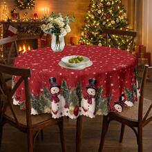 1pc Christmas Tree Snowflake Snowman Print Polyester Tablecloth, Suitable For Kitchen, Dining Room, Holiday, Party Table Christmas Decoration - Multicolor - View 3