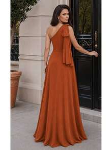 Long Party Dress With Lace, Lined Cups, Comfortable, Elegant, Simple - Naranja Quemada - Ver 3